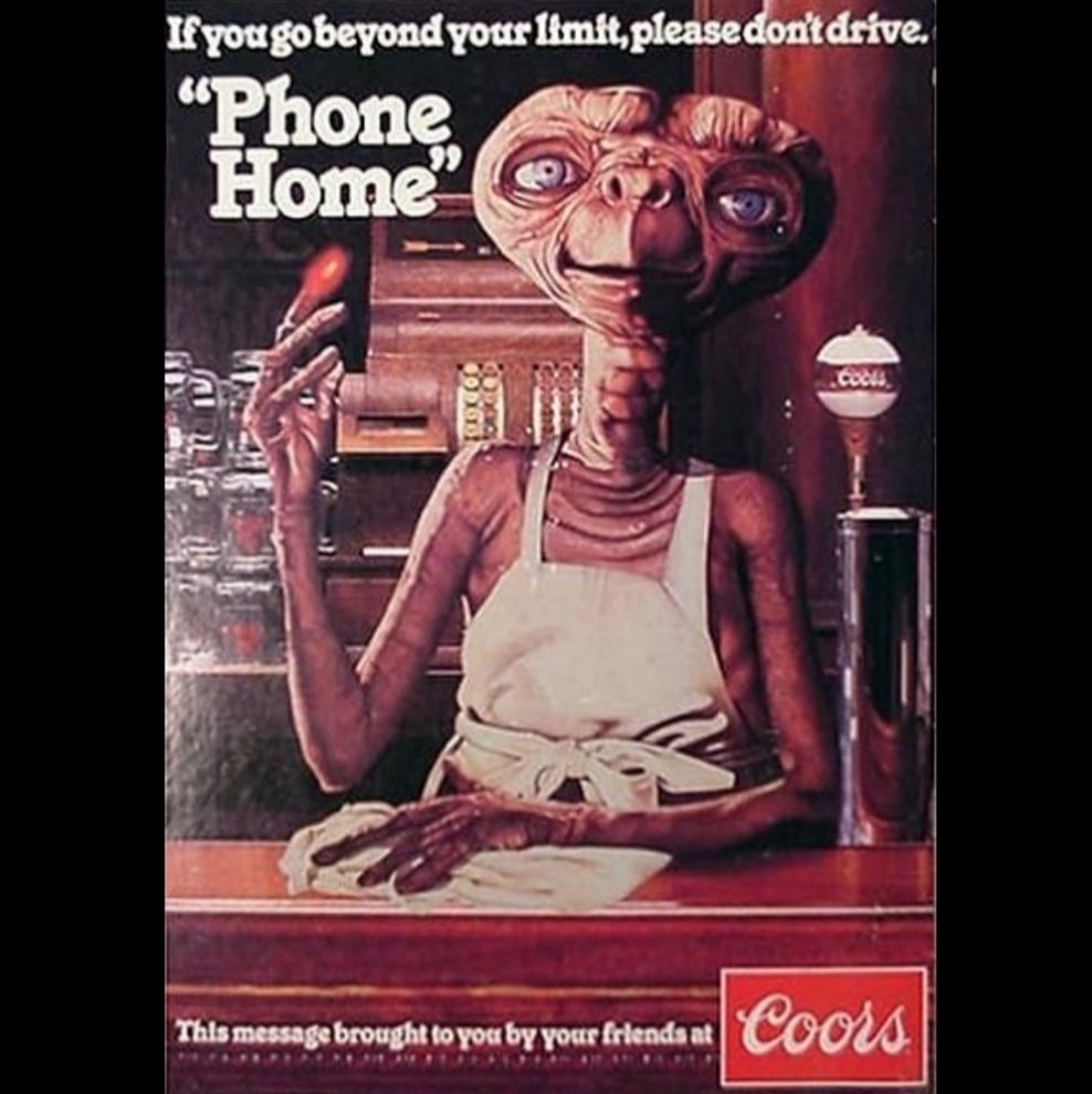 Happy Saturday😝🍻☝️
#et #phonehome #saturday #happysaturday #happyweekend #weekendready #itstheweekend #beer #vintagead #coors #vintageadvertising #funny #humor #staysafe #dontdrinkanddrive #80s #80sadvertising #1980s #eighties #vintagead #wildfirevintage