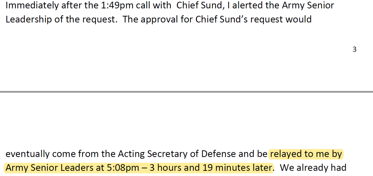 6. One friendly tip for reporters.Associated Press reports DC National Guard commander Walker "had approval to send the Guard to the Capitol" by about 4:30pm.Maybe DoD's timeline says that. But Walker testified it's not true. More delays until he got approval at 5:08pm.