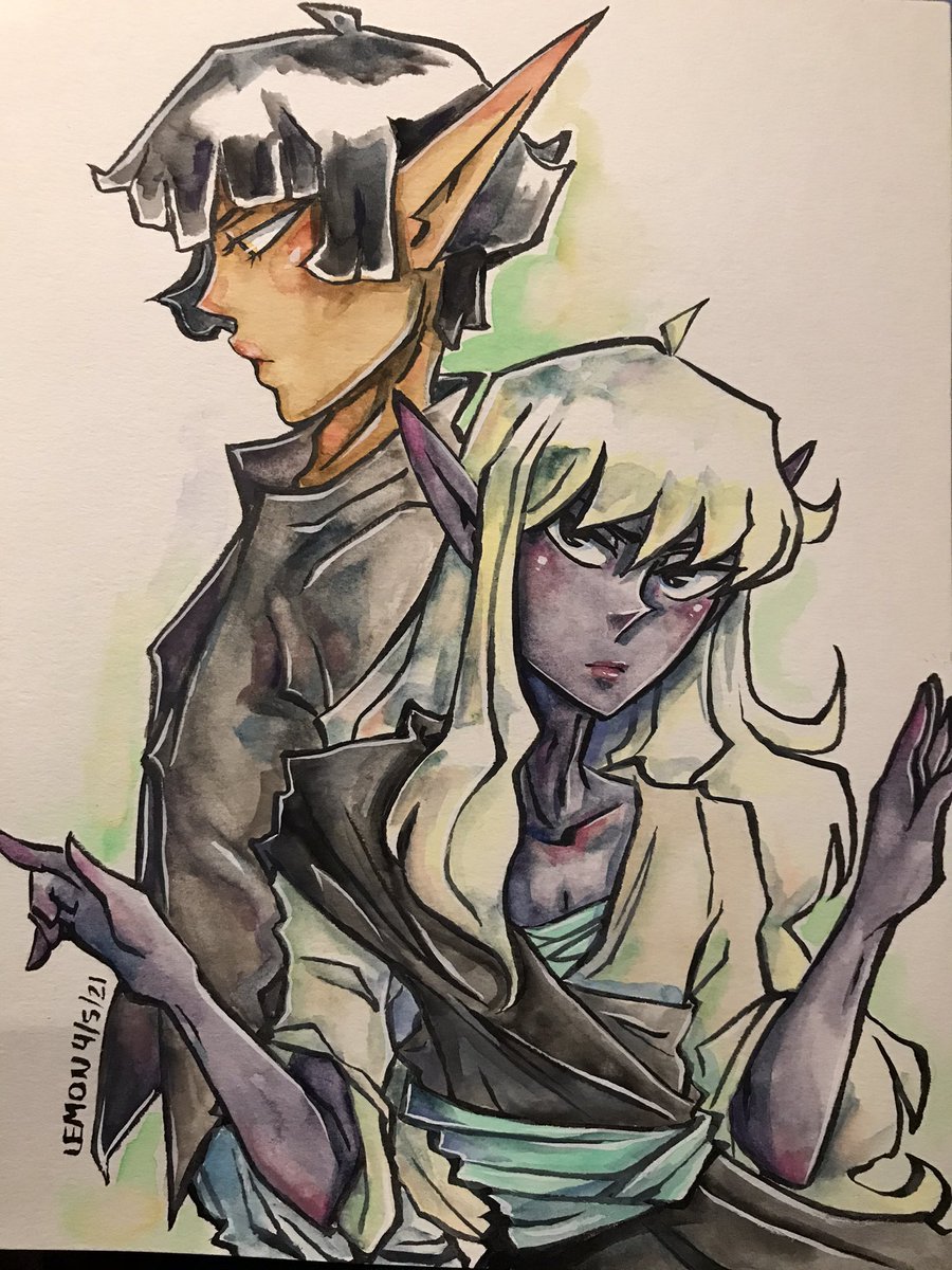 Hi, Lemon here~ I’m always drawing my OCs, my DnD babies, and cute bois! With glitter a lot of times! That’s my recent thing, because I realized I can go to the craft store and get a lot of glitter I do traditional art mostly, watercolor and ink~