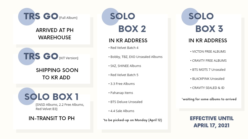 velaris_shop's tweet photo. #VSPH_Updates

[As of April 10, 2021]

This is effective until April 17, 2021. Please do check our weekly updates before giving us dm since lately we are slow in replies ㅠㅠ But I assure you guys that all items indicated here are secured. Also++ https://t.co/GwcJehB1Kt