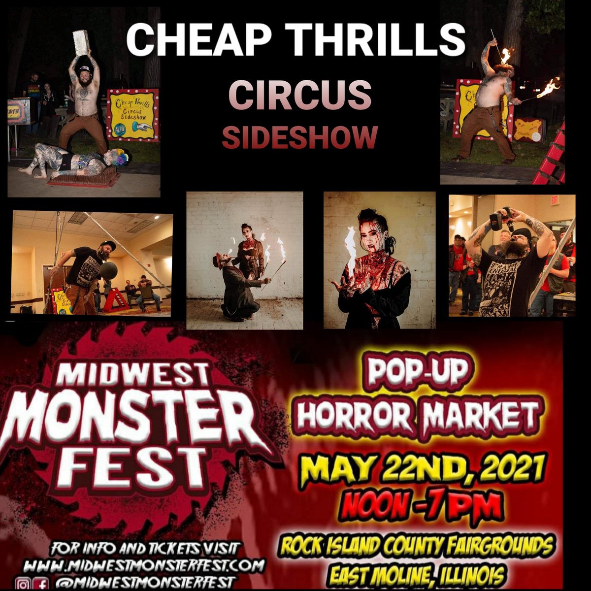 midwest_fest's tweet photo. Let's all welcome our next sideshow entertainers from the Quad Cities! Cheap Thrills Circus Sideshow!
They will be performing two 30 minute shows and a one hour show on the Monster Stage!

Get your tickets now at Co-Op Records of Moline and at https://t.co/1mg6sgaCPq https://t.co/NIEbEwRPLb