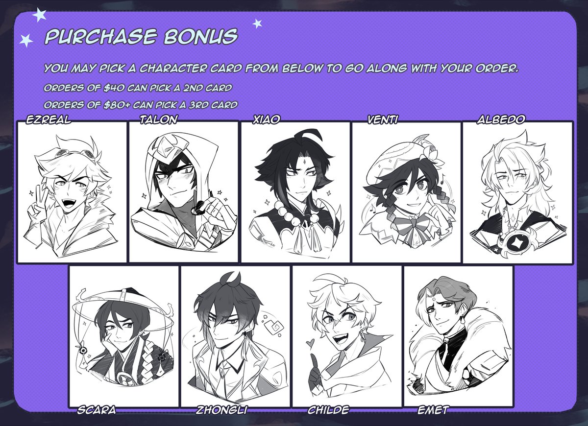 Here's a preview of the new purchase bonus! They're little character cards :> 