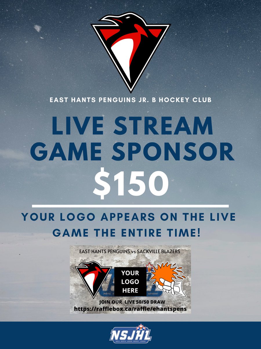 We are off to the NSJHL Final and are in need of some Live Stream sponsors! If you or anyone you know would be interested in this opportunity please reach out to Connor Hirtle at 902-523-1010