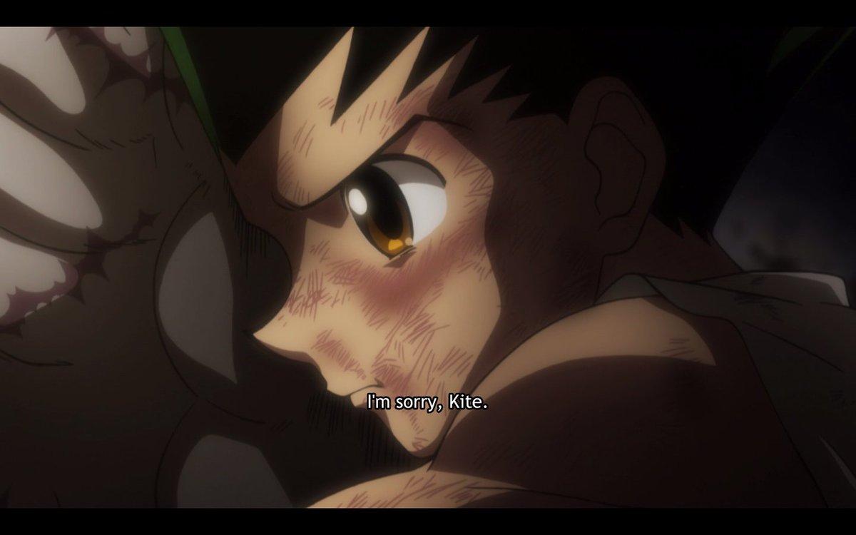 this is such an important point for his character but i cant help but feel angry that this happened. it makes me feel queazy to see kite dehumanized like this right after gon found the closest thing hes probably ever had to a father figure