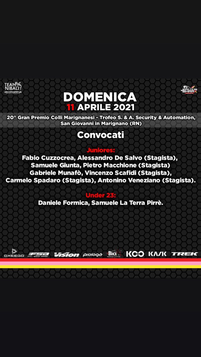 Tutto pronto per domani!!! Saremo impegnati nella 20esima edizione del Gran Premio Colli Marignanesi.

#teamnibali #gpcollimarignanesi
