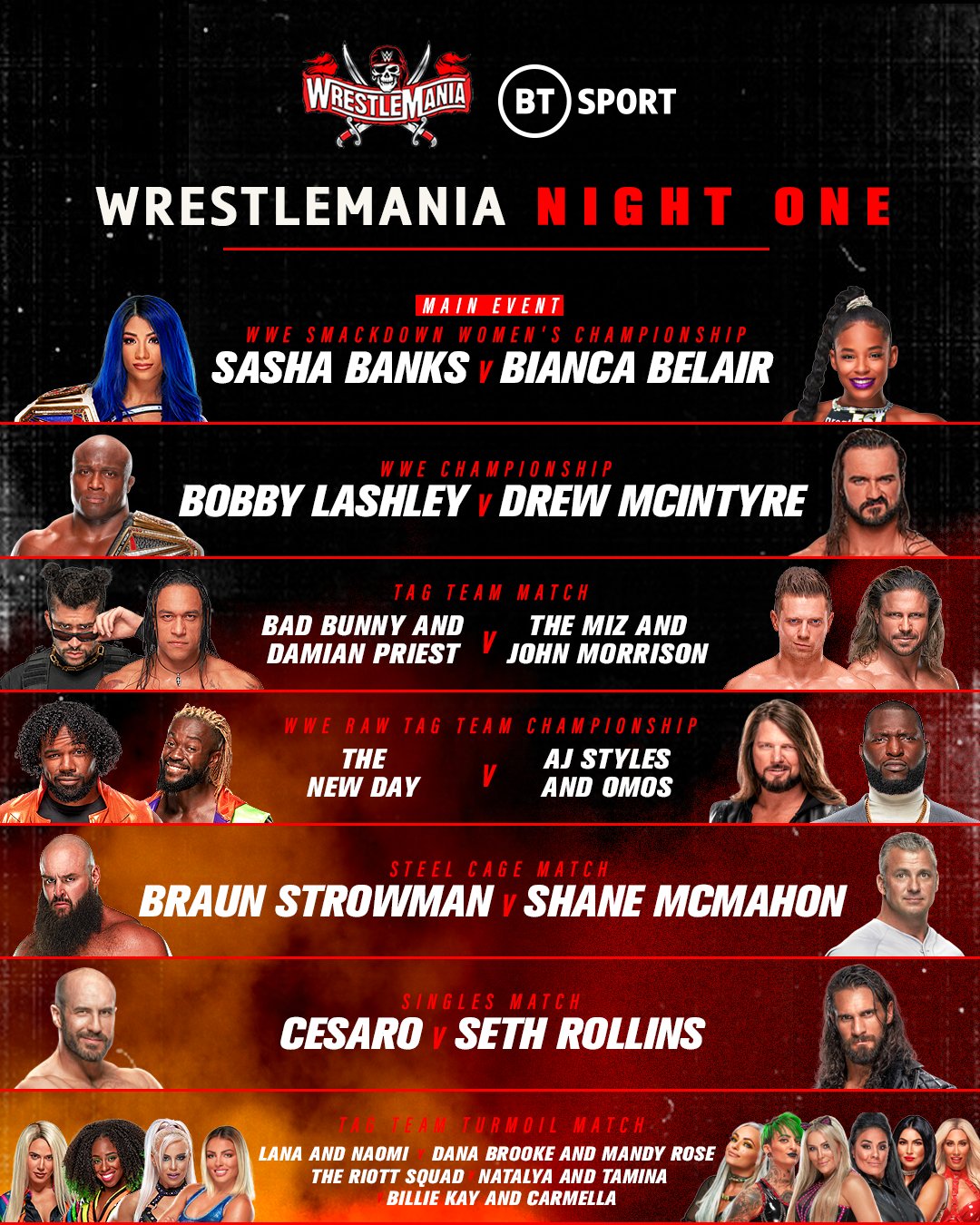 WWE on BT Sport on Twitter: "What. A. Card 🤩 Tell us your predictions for  a stacked night one of #WrestleMania https://t.co/z7qqUPUkP3" / Twitter