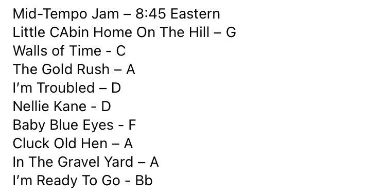 tylerguitar's tweet image. Set lists announced for Monday Night Playalong Bluegrass Jam! Jam along on any instrument, all levels at FB Live &amp;amp; YouTube.com/TavernGrass
Slow Jam-7:30 Eastern
Mid-Tempo-8:45
Fast Jam-10:15

#MondayNightPlayalongBluegrassJam #OnlineJam #BluegrassJam