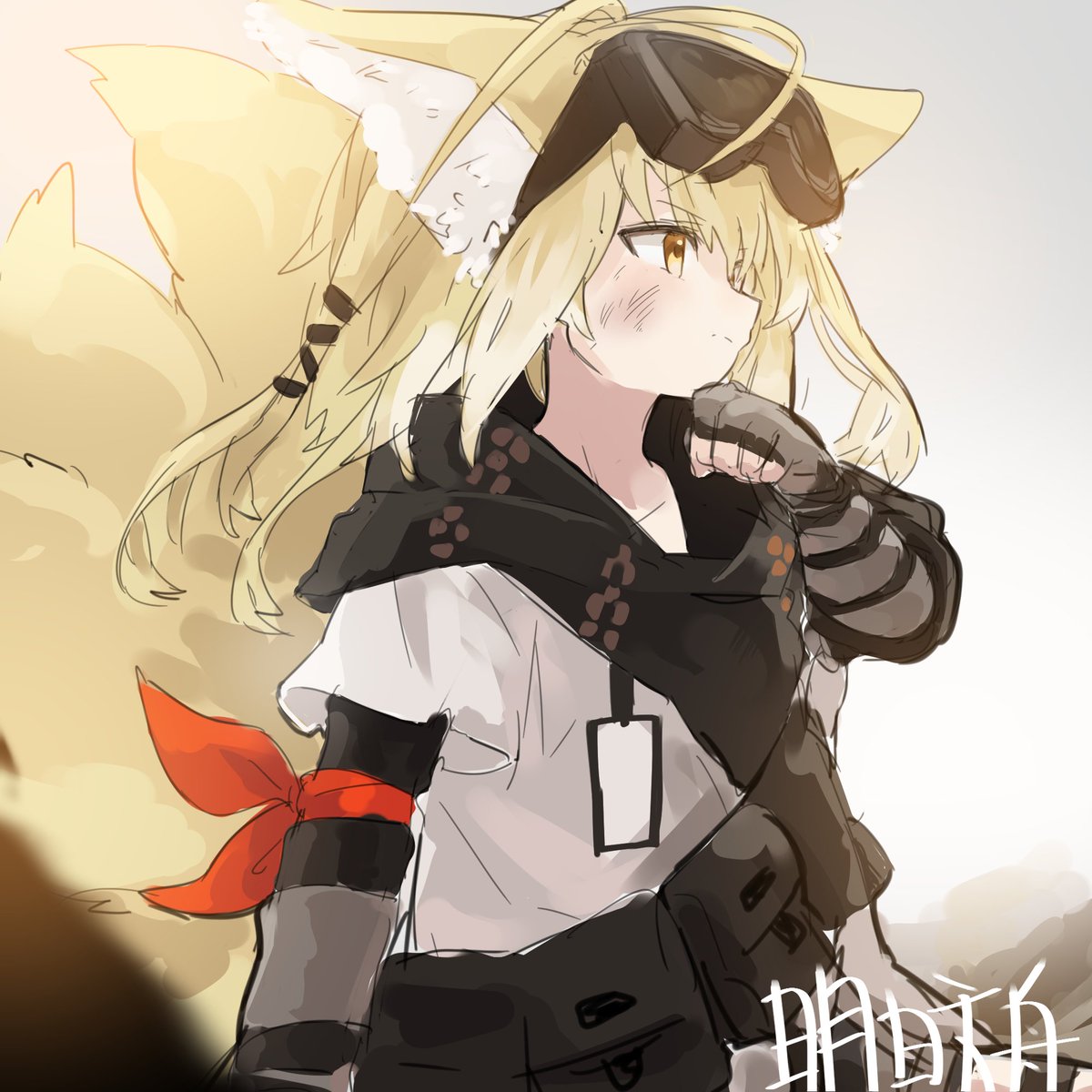 suzuran (arknights) 1girl animal ears tail fox ears dirty face gloves blonde hair  illustration images