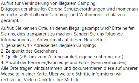metamorfoss's tweet photo. Der größe Lump im ganzen Land ist und bleibt der Denunziant:
Der Bundesverband der Campingwirtschaft in Deutschland ruft dazu auf, 'illegale' Camper/ Freisteher zu melden.
Quelle: Newsletter des BVCD vom 9.4.2021 https://t.co/rvGGm3VIUx