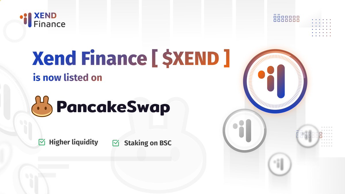 Xend Finance ($RWA) (@xendfinance) on Twitter photo 1/ π$XEND is now listed on <a href="/PancakeSwap/">PancakeSwap</a>
#PancakeSwap is one of the leading #DEXs built on #BinanceSmartChain and offers fast transaction confirmation at very low fees for the best-in-class trading experience
$XEND #farming will be added soon, & announced on Twitter & TG 1/ π$XEND is now listed on <a href="/PancakeSwap/">PancakeSwap</a>
#PancakeSwap is one of the leading #DEXs built on #BinanceSmartChain and offers fast transaction confirmation at very low fees for the best-in-class trading experience
$XEND #farming will be added soon, & announced on Twitter & TG