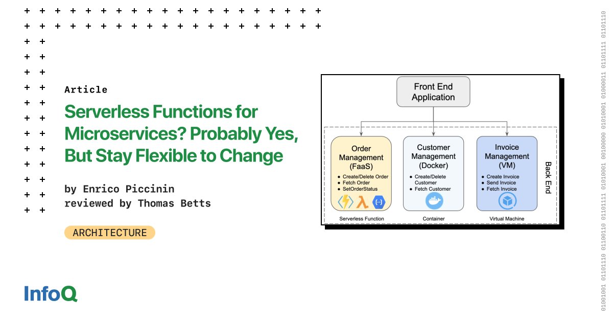 QCon's tweet image. #ServerlessFunctions represent a great option in modern architectures. They are the best choice when we need to ship out a new product or we have to face highly variable loads. Still, stay flexible to change. Find out why: bit.ly/3vrlU35
@ThomasBetts #Microservices
