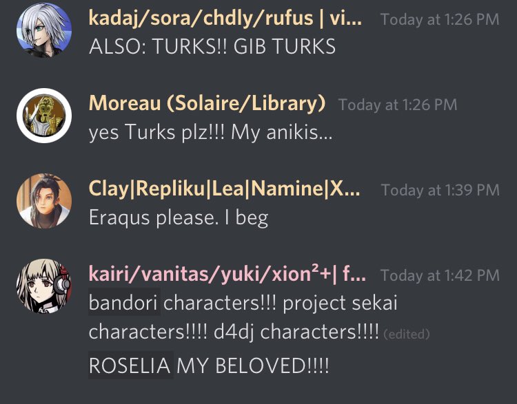 VERSECORD's tweet photo. We once again encourage you to come join the server!! Most muses are allowed in, but these specific ones are being requested by many members! Come join if you’re interested!
#kingdomhearts #khux #Evangelion #Arknights #finalfantasy #darksouls #bandori #projectsekai #d4dj #pmmd https://t.co/krQktmg5ST