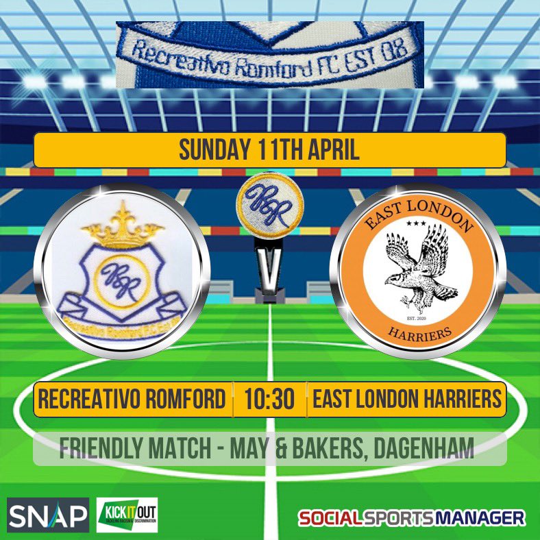 Our week without a game in the BSL Div 3 cup so we welcome newly formed @ELHarriers for a friendly. 

More minutes in those rusty legs whilst a close eye is kept on the group stage games between <a href="/Haroldhillfc/">Harold Hill Football Club</a> <a href="/Uplands_FC/">Uplands Town FC</a> &amp; @HornchurchRFC CISK. Best of luck to all.

#HalaTivo 🇪🇸