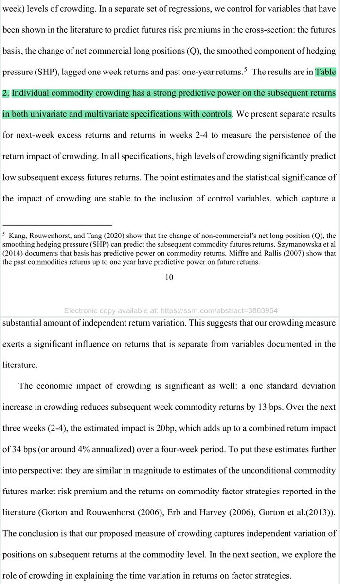 4/ "Individual commodity crowding has a strong predictive power on the subsequent returns in both univariate and multivariate specifications with controls."Q = change in net long commercial long positionsSHP = smoothed component of hedging pressure