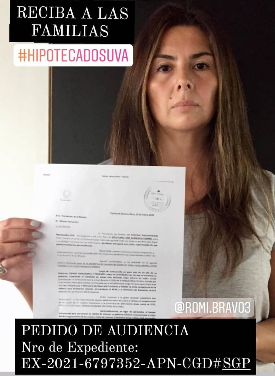 Sr presidente <a href="/alferdez/">Alberto Fernández</a> seguimos esperando que nos reciba, las familias hipotecadas ya no tenemos tiempo.
Tenemos la 1era ejecución en Mendoza a cargo del <a href="/prensabna/">Prensa BNA</a> 
Muchas ya pusieron su casa en venta. Cuánto tiempo mas tendremos que esperar para que nos escuche?