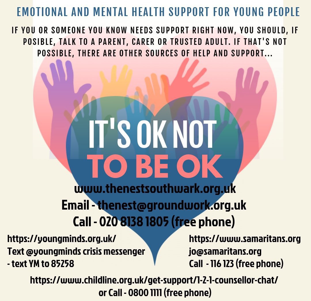 SouthwarkYAs's tweet photo. We all need help or a little support sometimes. We can all get concerned and anxious. It's perfectly ok not to be ok. If you are a young person and need someone to talk to, someone to listen, please reach out! There are people who want to help. #ItsOkToNotBeOk https://t.co/aueauQWrBT
