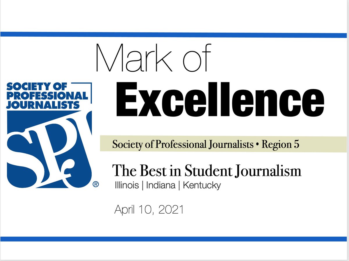 Join us at 2:30 p.m. Central/3:30 p.m. Eastern for the @spj_tweets Mark of Excellence awards! We'll celebrate the best student journalism in Illinois, Indiana and Kentucky, and announce the winners. DM for the Zoom link. @spjonadepaul @SPJ_Medill @LoyolaSPJ