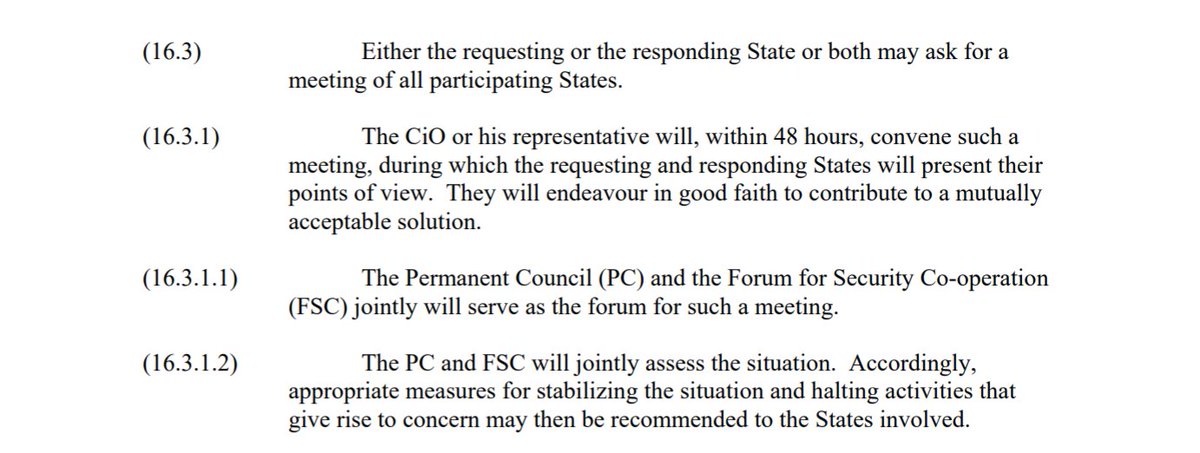 After considering the reply the concerned state may request a meeting that needs to be held within 48 hours. Either state may invite other states to participate (16.2) or may request a meeting of all participating states (16.3). In any case the meeting is chaired by CiO 5/10