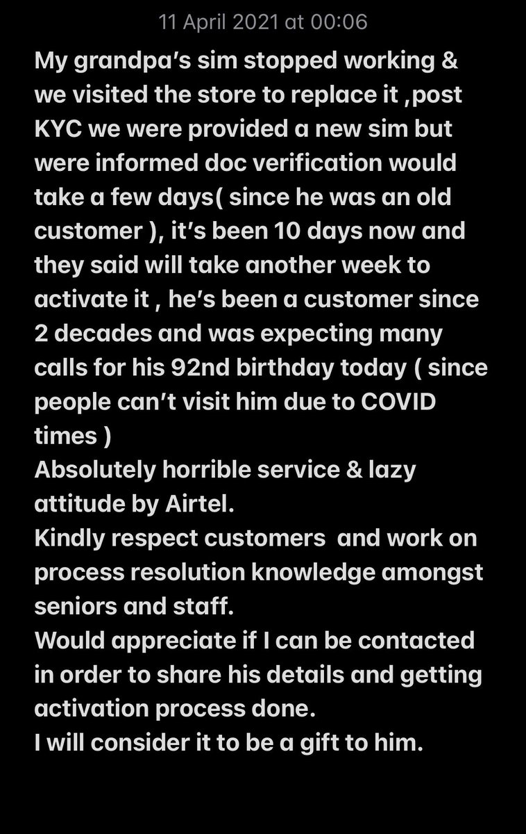akshayravi18's tweet image. @airtelindia @Airtel_Presence 
Dear Airtel team,
kindly resolve since the Airtel store is unable to!!
Can’t take the senior citizens for a ride!
#respectcustomers #grandpa #92yearsold #Airtel #AirtelDown #airtelsim #trainstaff #aftersalesservice