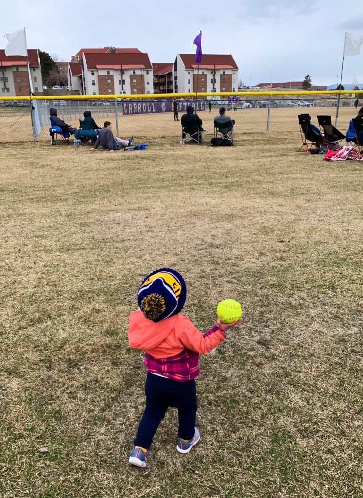 Chased down a foul ball at her first <a href="/FightinSaintsSB/">Saints Softball</a> game. #GoSaints