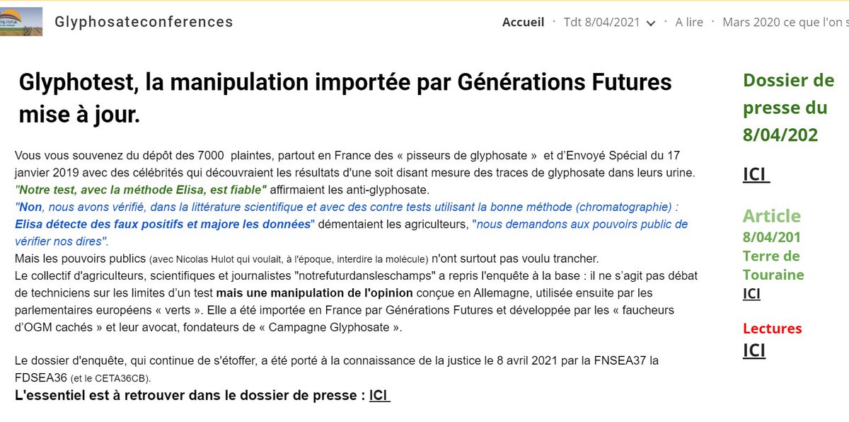 Le glyphotest, manipulation créée en Allemagne, importée en France par Génération Futures avec l’appui de Elise Lucet. 7000 pisseurs bernés par leurs responsable nationaux. Détail du dossier remis au le 8 avril au procureur sites.google.com/view/glyphosat…