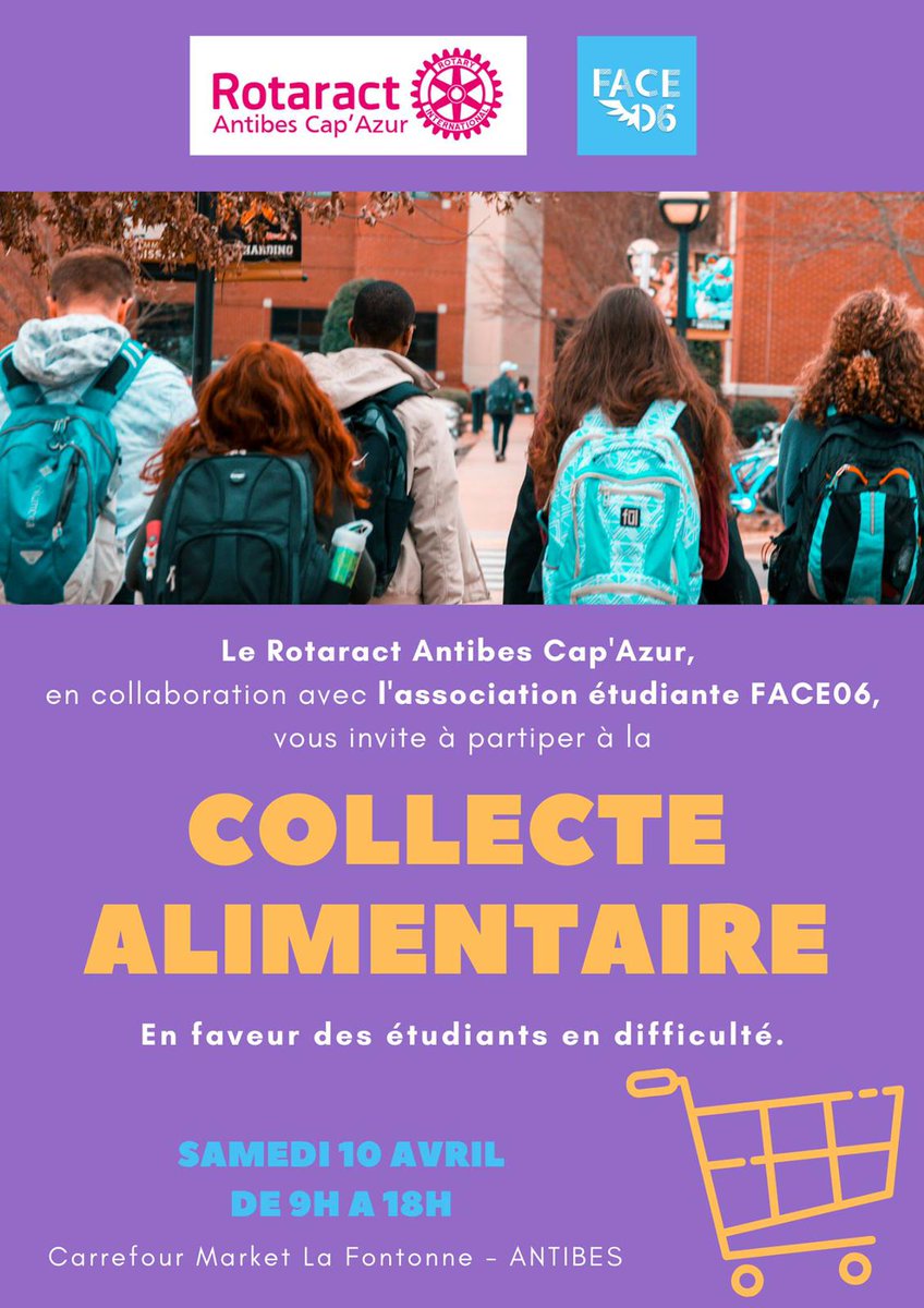 RotaryVLBA's tweet image. Ce samedi 10 Avril le Rotaract d’Antibes Cap Azur et le RC Villeneuve loubet baie des anges se sont associés pour collecter des denrées alimentaires destinées aux étudiants. Action pour approvisionner l’épicerie solidaire Face 06.
Heureux d’avoir passé du temps avec les jeunes.