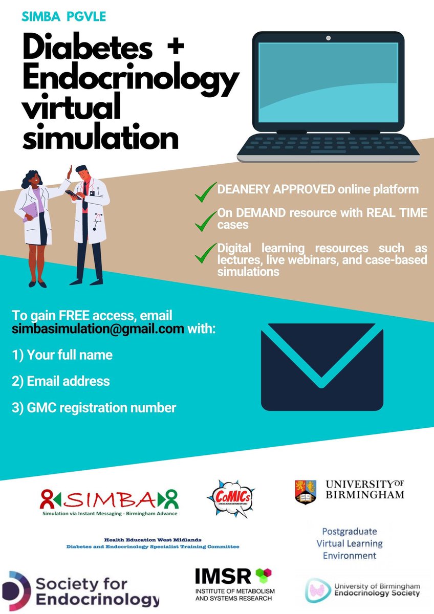 We are delighted to announce a new #SIMBA virtual learning initiative aimed at West Midlands trainee doctors on the #PGVLE platform. Check out the poster for information regarding FREE registration.

<a href="/drpunith/">Punith Kempegowda</a> <a href="/CarinaPSC/">Carina Pan</a> <a href="/GobekaP/">Gobeka</a> @Simbasimulation
#MedEd #MedicalSimulation