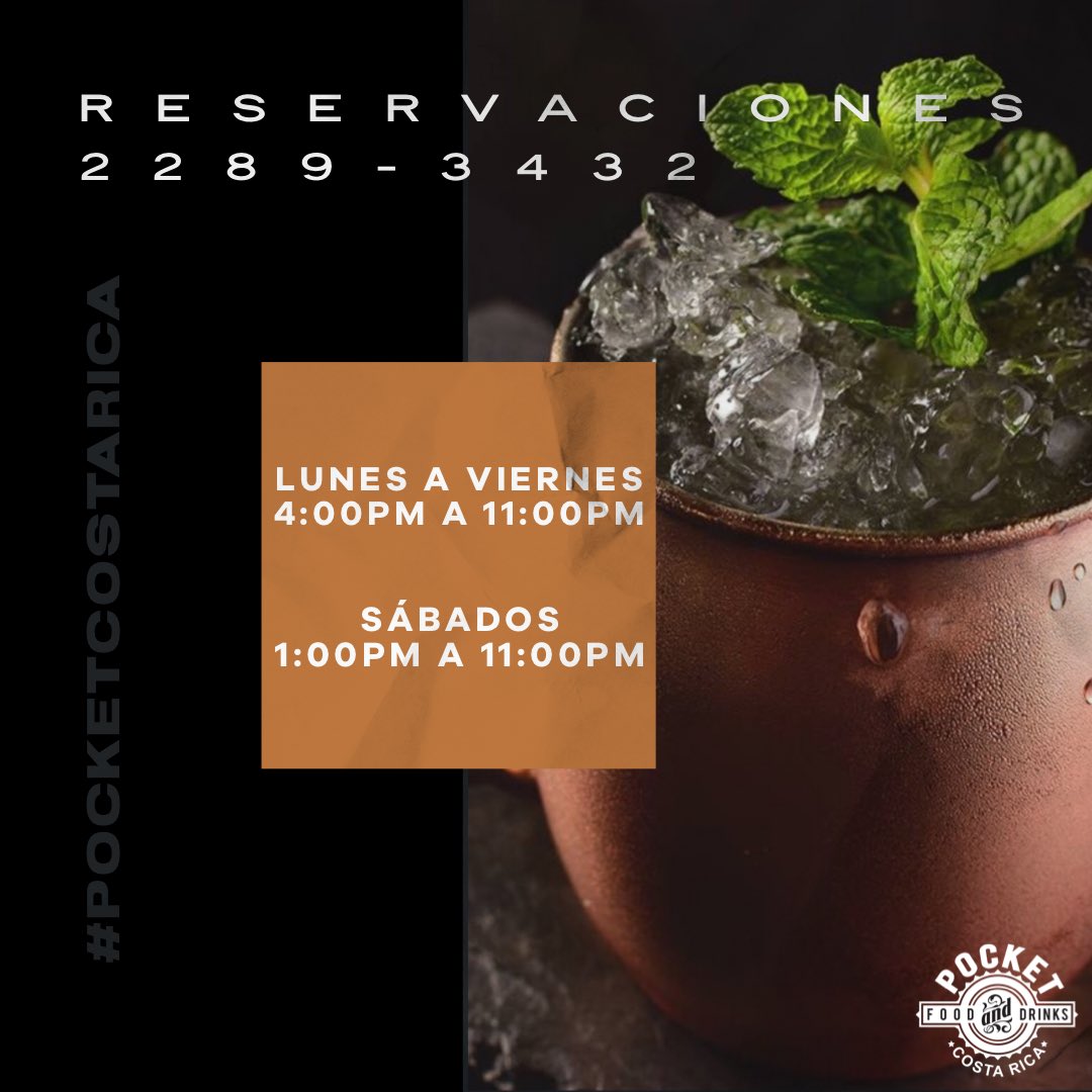 Llego el fin de semana y es un buen momento para tener tiempo de
calidad para cargar baterías, así que te esperamos en Pocket para ayudarte con eso. 🙌🏽🍸🥩

#PocketCostaRica #Bars #Restaurante
#Cocktails #Drinks #Spirits 
#Food #PocketCR #Escazu #CostaRica