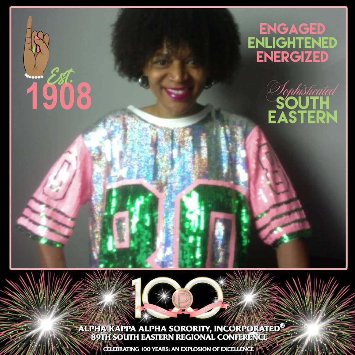 AKASouthEastern's tweet photo. VIRTUAL PHOTO BOOTH VIBES
Pride in the eyes of this Perpetual Pearl celebrating the South Eastern Region’s Centennial Regional Conference this week! #AKASERC2021
#AKA1908
#AKASouthEastern
#AKASERCentennial
#PerpetualPearls
#PinkiesUp
#SeItOff
#SophisticatedSouthEastern https://t.co/WvN9fYNadm