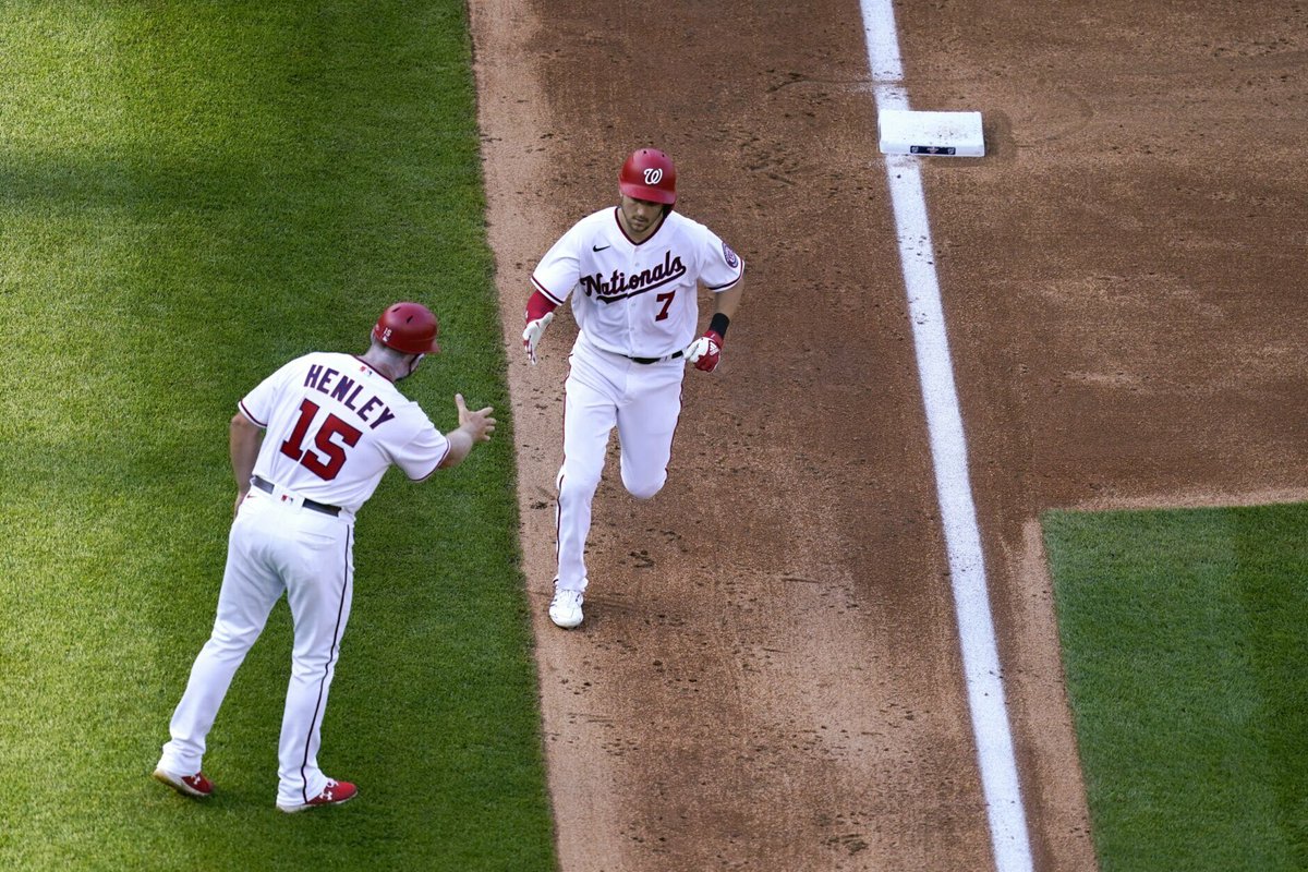 DistrictDugout's tweet photo. #Nats leaders through 4 games:

AVG: 
•Ryan Zimmerman = .385

HR:
•Trea Turner = 2

RBI:
•Trea Turner = 4

SB:
•Victor Robles = 1
•Juan Soto = 1

SO:
•Max Scherzer = 9

ERA
•Joe Ross = 0.00
•Stephen Strasburg = 0.00

WHIP:
•Stephen Strasburg = 0.50 https://t.co/02K9VPW0b6