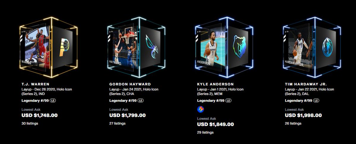  The Legendary moments likely worth at least the price of the packCheapest S2 Holo moments at ~$1.7KEven with new pack drops, I don't expect Holo moments dropping below $1K (but if markets gonna market )Least valuable ones: Josh Jackson, Terrence Ross, Darius Bazley