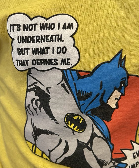 Just noticed this quote on my 4 year olds Batman T-shirt.   &ldquo;It&rsquo;s not who I am underneath. But what I<a href="/tag/dayofrest"class="tags"><span>#dayofrest</span></a>