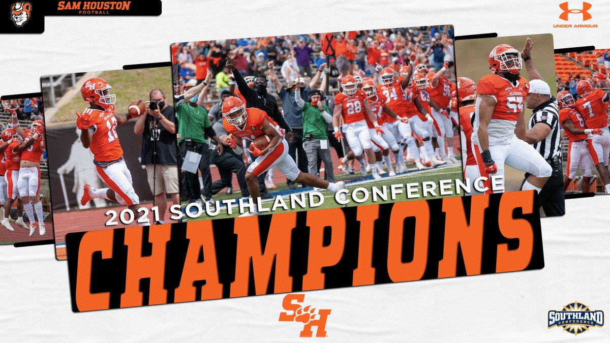 BearkatsFB's tweet photo. We love our 🏆 in Huntsville!!

With the win today the Kats have clinched at least a share of Southland Conference title No. 8️⃣ !!

#EatEmUpKats https://t.co/r1XBJL3OMv