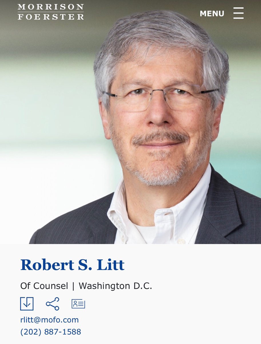 Robert Litt, ODNI, co-chair of Morrison Foerster 美國美富律師事務所 ：