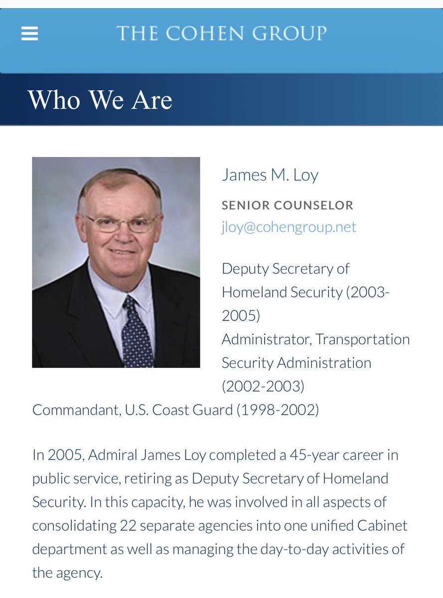 James Loy, US Coast Guard, DHS, senior counsel at the Cohen Group.