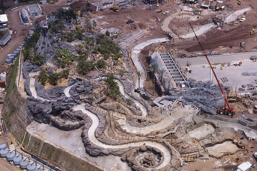 HistoryAtDisney's tweet image. Disney’s Typhoon Lagoon under construction in 1989. 

This photograph always amazes me as it reminds me that they literally built a mountain in the back of the park so that the slides weaved naturally through the hillside as if you were floating down a river!