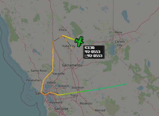 ameliairheart's tweet photo. Flight of 6x USAF C-130s with 152nd Airlift Wing of Reno, NV. Running "ROLLER" callsign. #ADSB #ADFDC0 #ADFE89 #ADFE83 #ADFE88 #ADFDC1 #ADFE84 https://t.co/dUr69z0sBH