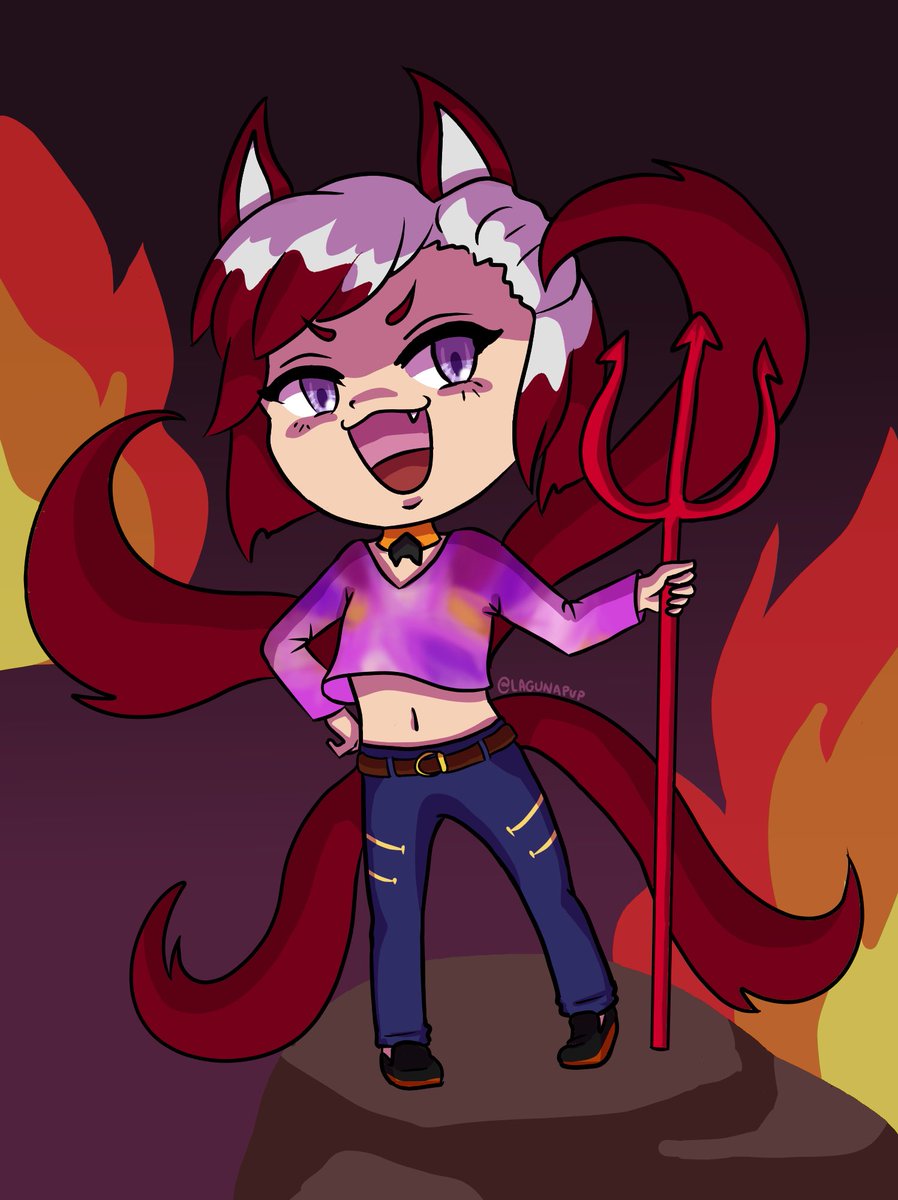 Akumu_Akko's tweet photo. Ah, how truly demonic, thank you for the art @LagunaPup it’s amazing, I look truly demonic in front of my workplace! don’t ask why it’s burning down! Please follower her, she has amazing content and art 😈🔥🤩 #VtuberEN #Hellpups https://t.co/UMIp1n6Jfu