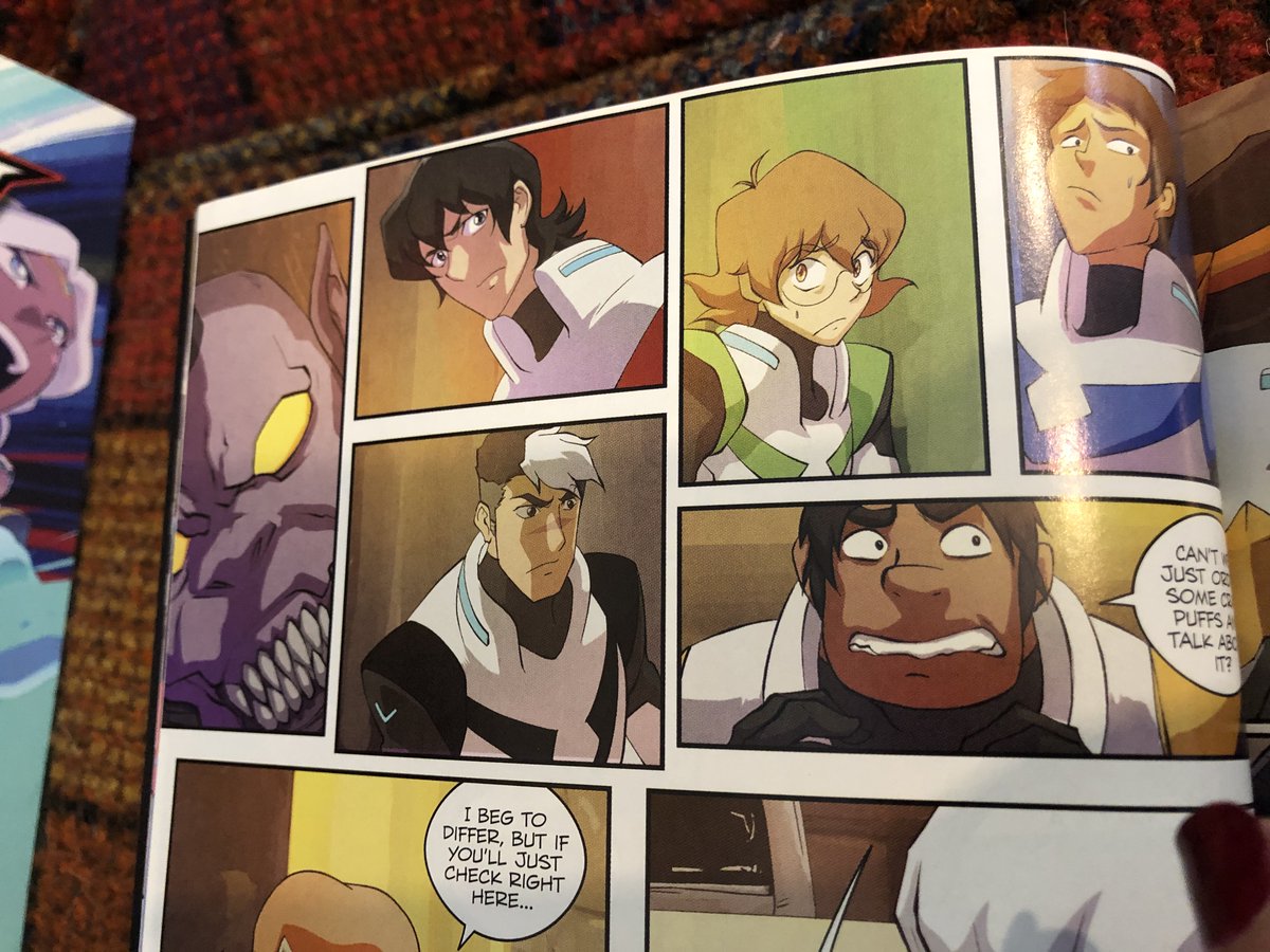 On the one hand, you see a lot of layouts where the characters mimic their positions once Voltron is formed, like the title spread in Vol. 1 of the comics. But inside, with panels showing the group they tend to put Shiro & Keith side by side, often apart from the others.