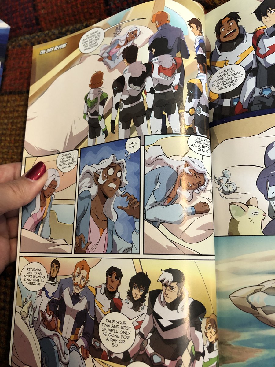 On the one hand, you see a lot of layouts where the characters mimic their positions once Voltron is formed, like the title spread in Vol. 1 of the comics. But inside, with panels showing the group they tend to put Shiro & Keith side by side, often apart from the others.