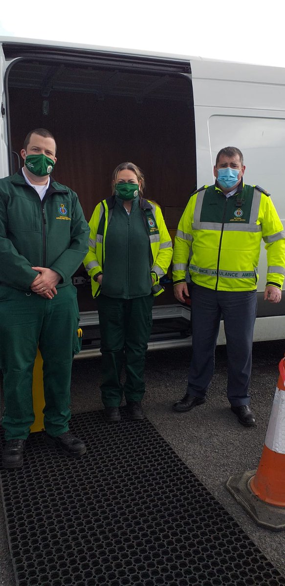 Community Healthcare Admin staff &amp; Ambulance staff working in the pop-up Walk-in Testing Site in Crumlin today in sunshine and hailstones.
