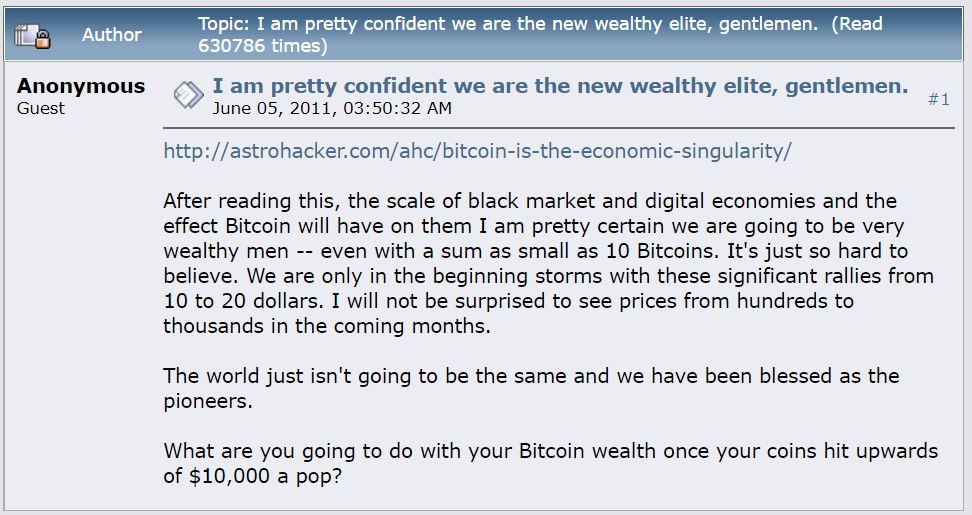 3/ "I am pretty confident we are the new wealthy elite, gentlemen"The price of bitcoin was $16.