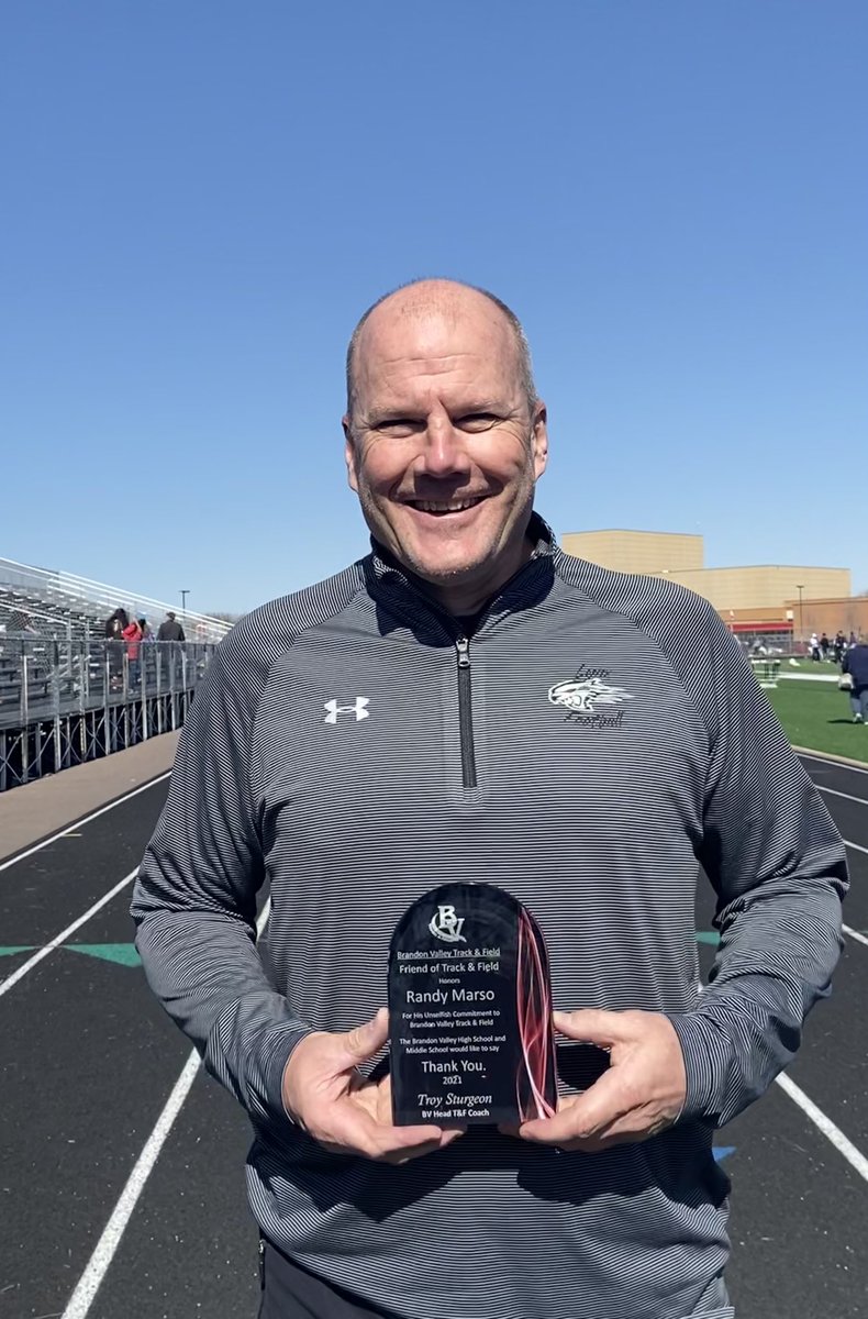 bvtrackandfield's tweet photo. The Brandon Valley Track Team would like to thank Randy Marso, the schools’ athletics director, for his outstanding work in the district and community. He is not only an amazing director; he is also a sensational mentor and friend to our athletes and students. Again, we thank you https://t.co/d3B6Un1vCX