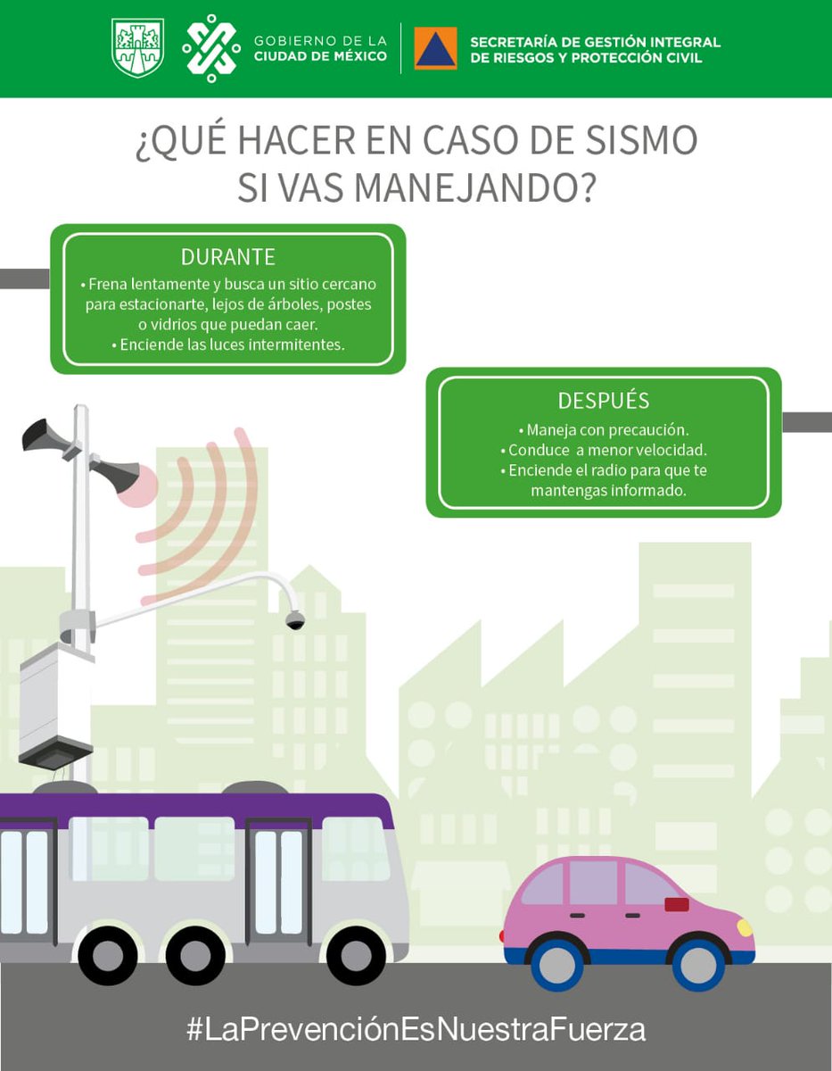 SGIRPC_CDMX's tweet photo. Si vas manejando y se registra un sismo, recuerda:

▶️Frenar lentamente y detente en un lugar seguro
▶️Encender luces intermitentes

Después de que haya ocurrido el movimiento:

▶️Maneja con precaución
▶️Conduce a menor velocidad
▶️Mantente informado

#LaPrevenciónEsNuestraFuerza https://t.co/qiauK1m25a