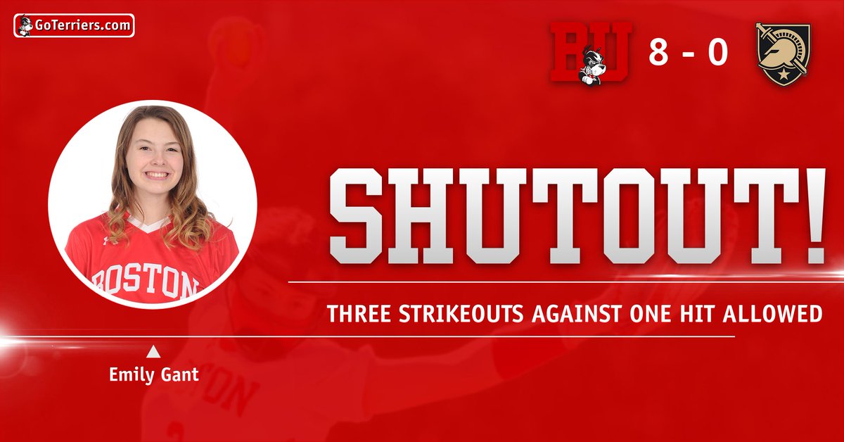 Congrats to Emily Gant on her sixth career shutout! She held Army to just one hit, as we run-ruled the Black Knights, 8-0, in five innings. #GoBU #BUSB