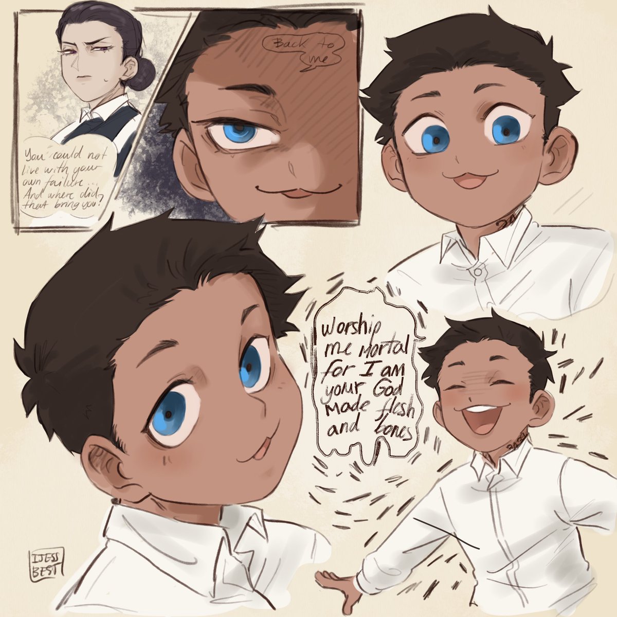 Today I just felt like drawing Phil form the promised neverland, a Lovecraftian god reborn as the cutest little boy. 