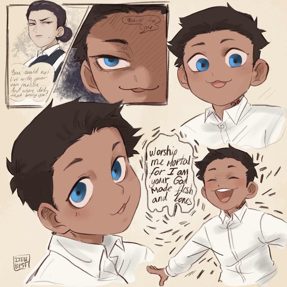 Today I just felt like drawing Phil form the promised neverland, a Lovecraftian god reborn as the cutest little boy.