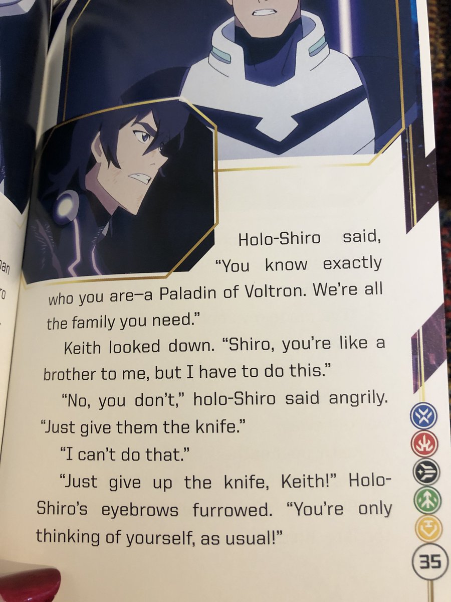 And boy, the "Blade of Marmora" book doesn't hold back. This whole exchange is ramped up, including the fact that Shiro would not demand that Keith return the knife, Shiro's desperation to save Keith, and the famous "Nothing was worth Shiro's pain" line as Keith offers the blade.