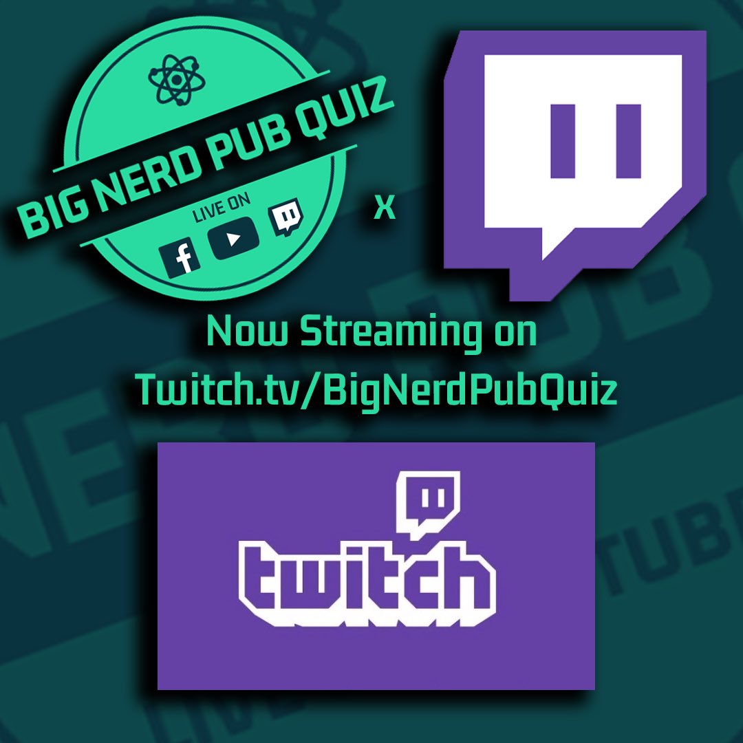 Big Nerd Pub Quiz is coming to Twitch! If you are on Twitch give us a follow @ twitch.tv/bignerdpubquiz First stream this Monday the 12th April at 8pm UK/Ireland time. 
#BigNerdPubQuiz 🤓#twtichstreamer #twitch