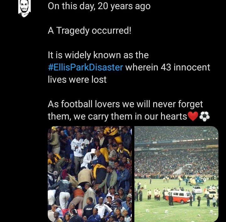 KB_Ramasimong's tweet photo. @KaizerChiefs As much as we celebrate, lest we forget

#EllisParkDisaster https://t.co/PGeSHFrPd6